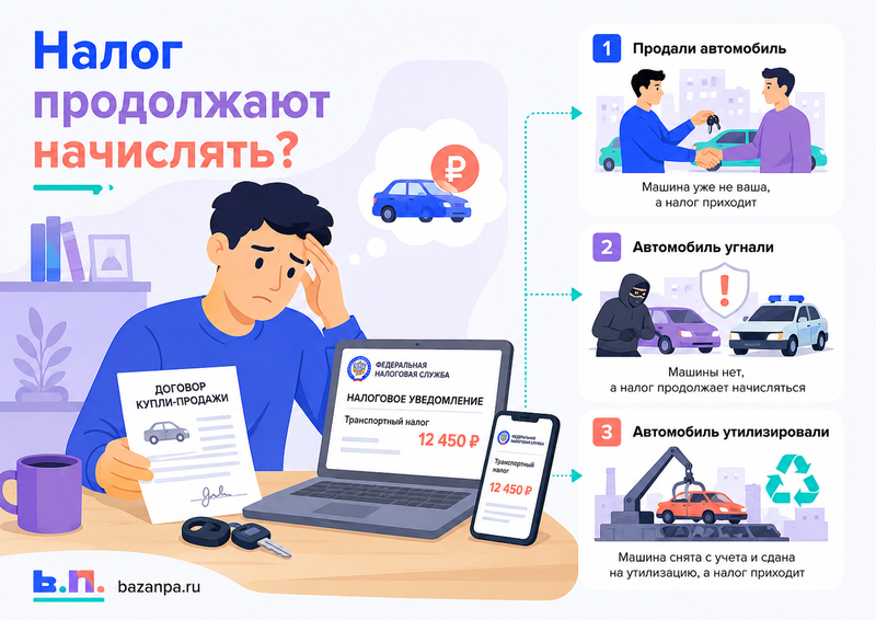 Транспортный налог продолжают начислять после продажи, угона или утилизации автомобиля