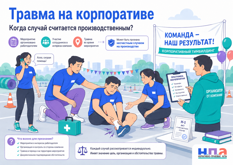 Травма на корпоративе, спортивном турнире или тимбилдинге считается ли несчастным случаем на производстве