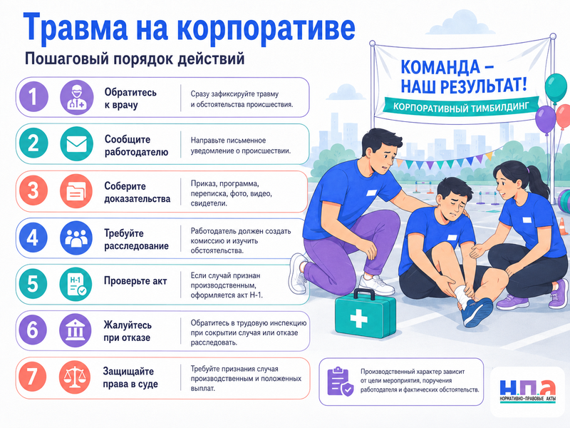 Травма на корпоративе, спортивном турнире или тимбилдинге считается ли несчастным случаем на производстве