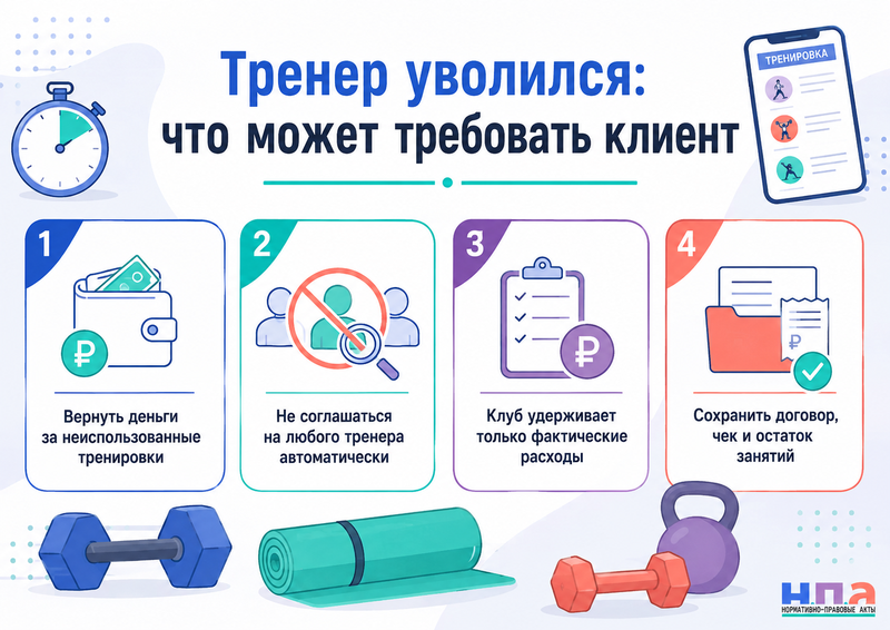 Тренер уволился, а фитнес-клуб не возвращает деньги за персональные тренировки что делать