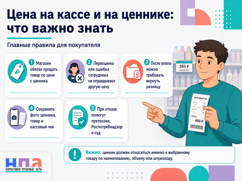 Цена на кассе выше, чем на ценнике по какой цене продавец обязан продать товар