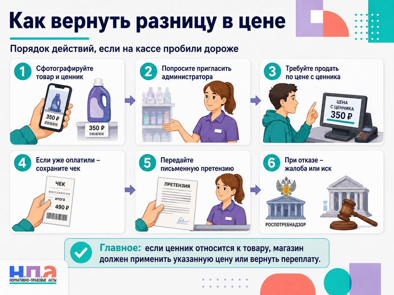 Цена на кассе выше, чем на ценнике по какой цене продавец обязан продать товар
