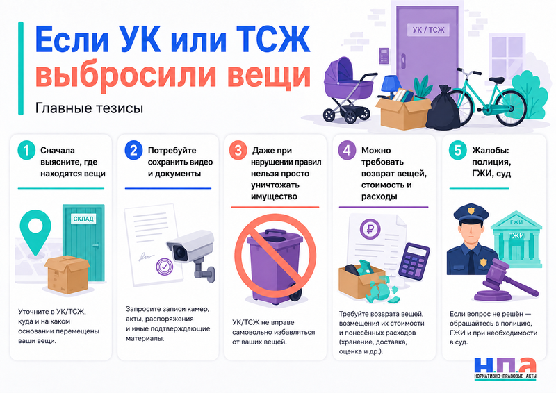 УК или ТСЖ вывезли и выбросили личные вещи жильца что делать