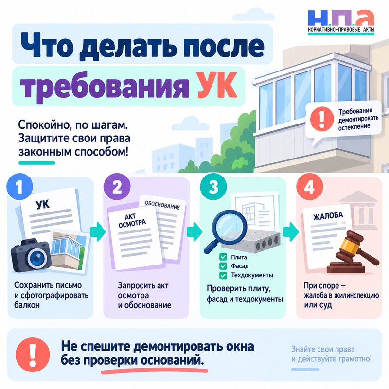 УК требует снять остекление балкона когда придется демонтировать