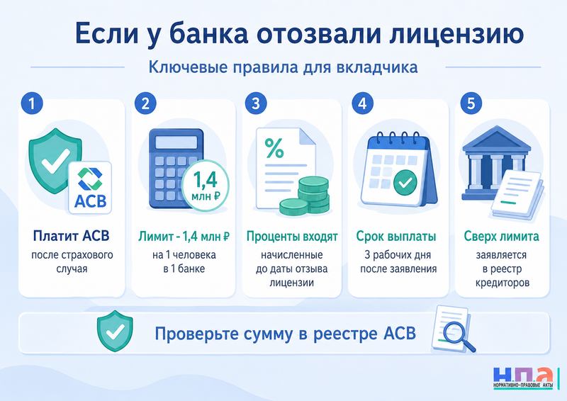 У банка отозвали лицензию: как получить страховое возмещение по вкладу и что будет с процентами