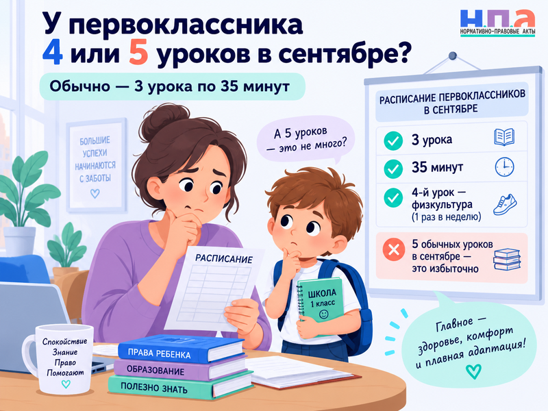 У первоклассника 4 или 5 уроков в сентябре - законно ли это
