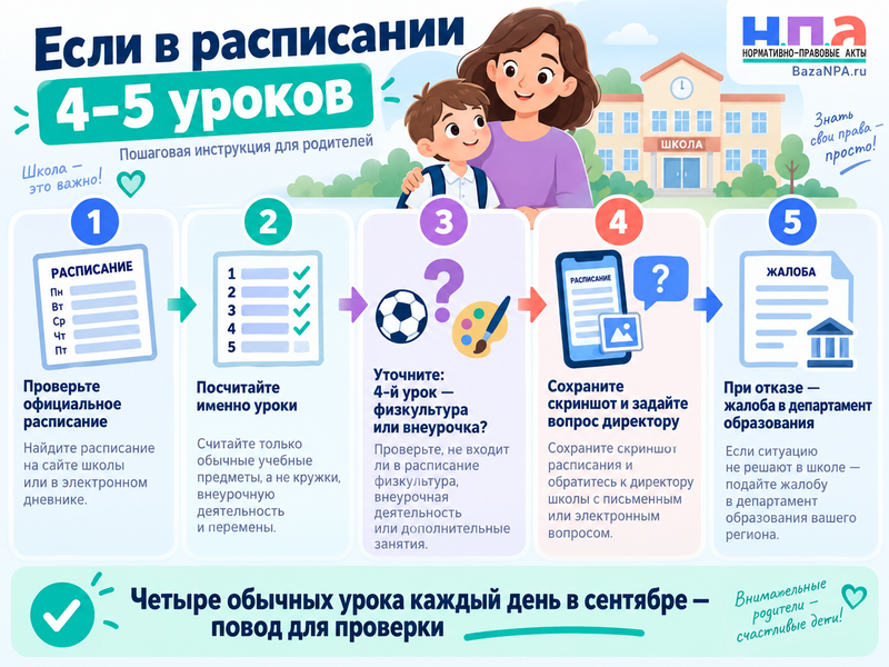 У первоклассника 4 или 5 уроков в сентябре - законно ли это