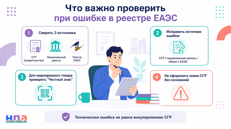 У продукции есть действующее свидетельство о государственной регистрации, но его нет в реестре ЕАЭС или сведения неверны как исправить запись
