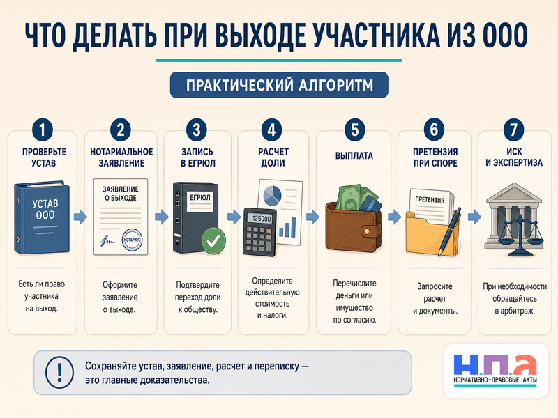 Участник выходит из ООО как выплатить действительную стоимость доли и что делать при споре