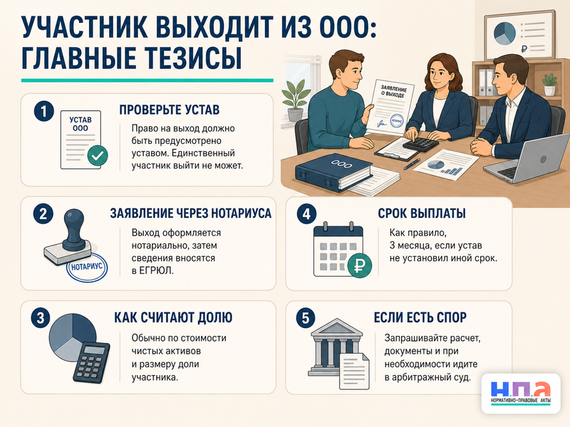 Участник выходит из ООО как выплатить действительную стоимость доли и что делать при споре