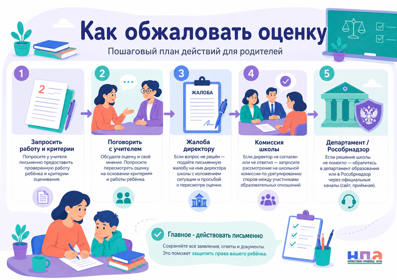 Учитель необоснованно занизил оценку ребенку как потребовать проверку работы и обжаловать результат