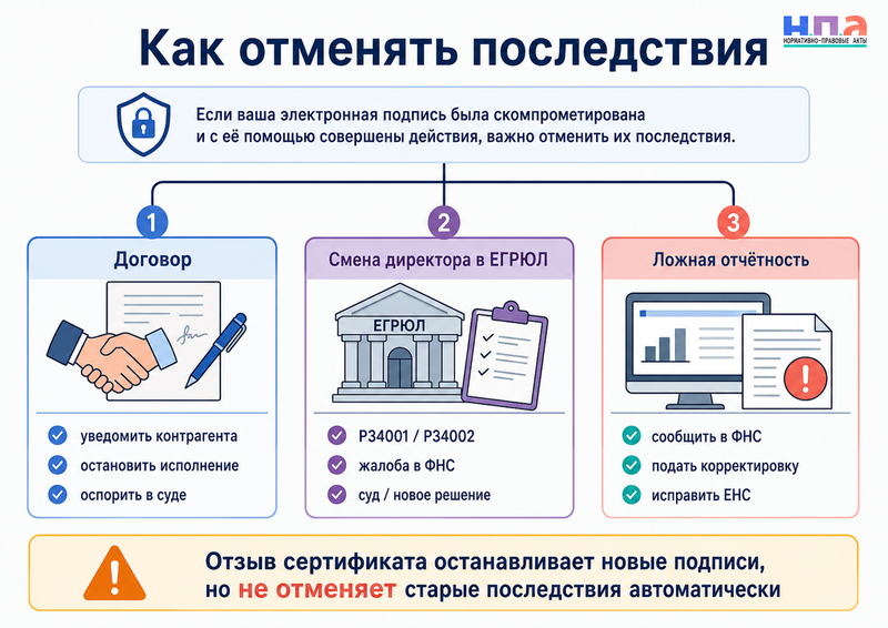 Украденную электронную подпись использовали как отменить последствия