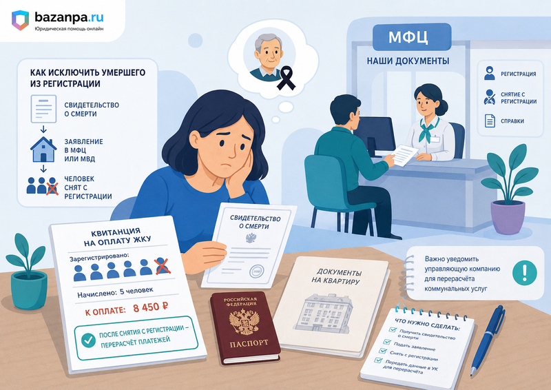 Умершего человека не сняли с регистрационного учета как выписать, пересчитать коммуналку и исправить документы