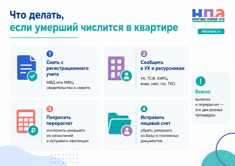 Умершего человека не сняли с регистрационного учета как выписать, пересчитать коммуналку и исправить документы