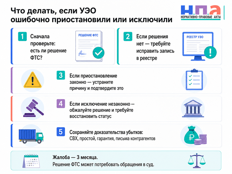 Уполномоченного экономического оператора ошибочно приостановили или исключили из реестра ФТС - как восстановить таможенные упрощения