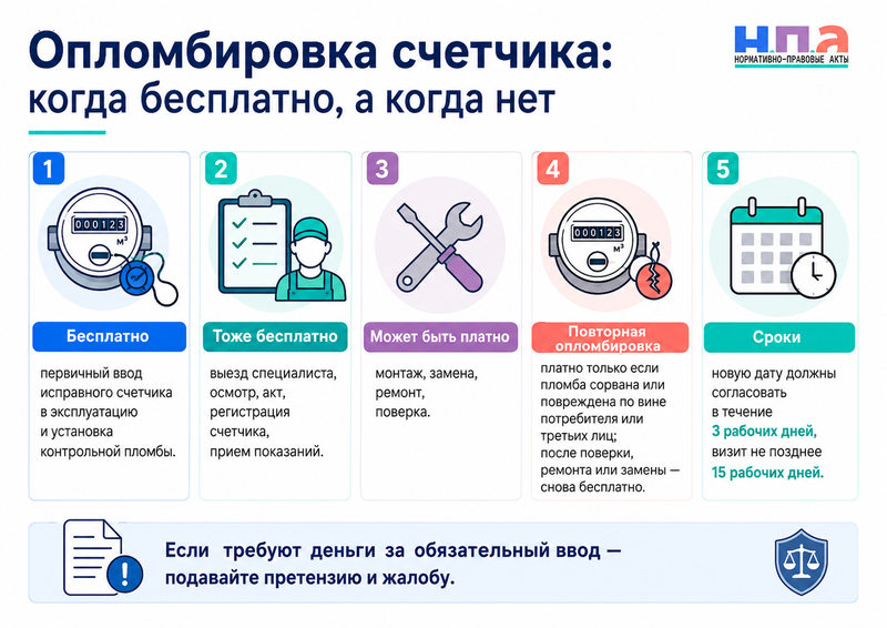 Управляющая компания требует деньги за опломбировку или ввод счетчика в эксплуатацию законна ли плата