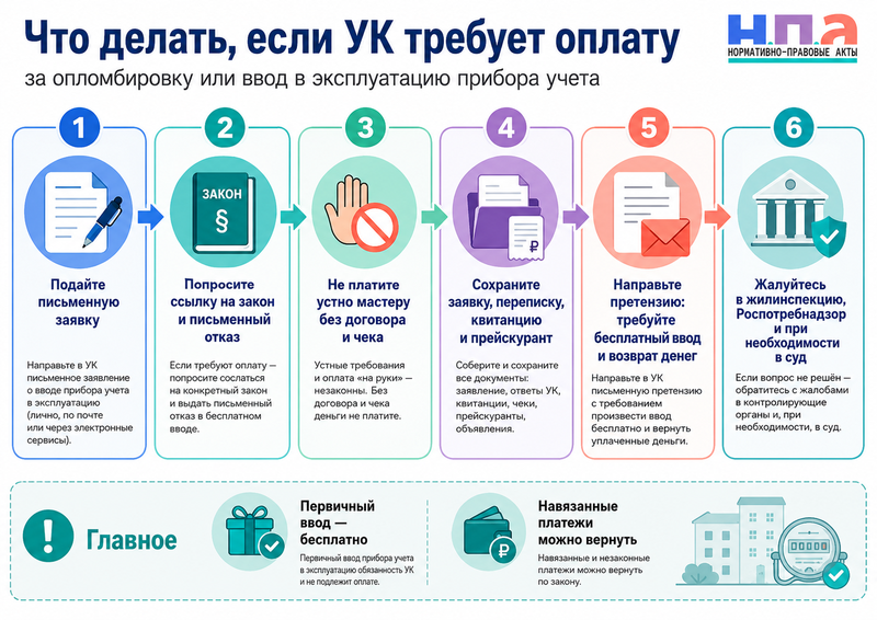 Управляющая компания требует деньги за опломбировку или ввод счетчика в эксплуатацию законна ли плата
