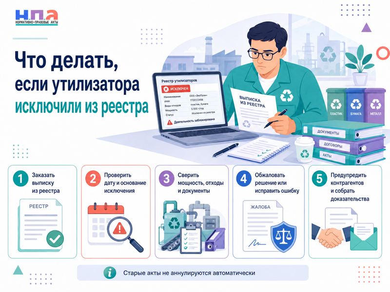 Утилизатора ошибочно исключили из реестра Росприроднадзора или указали неправильные мощности и виды отходов что будет с актами и экологическим сбором