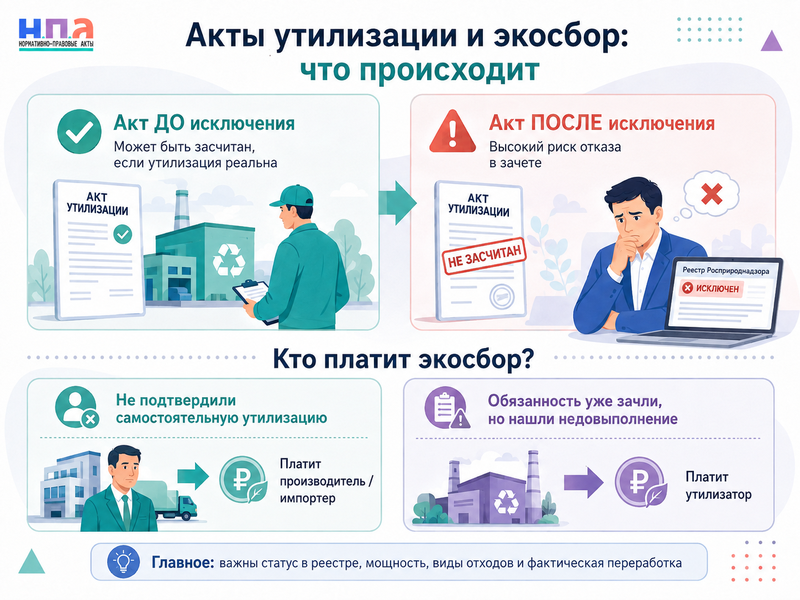 Утилизатора ошибочно исключили из реестра Росприроднадзора или указали неправильные мощности и виды отходов что будет с актами и экологическим сбором