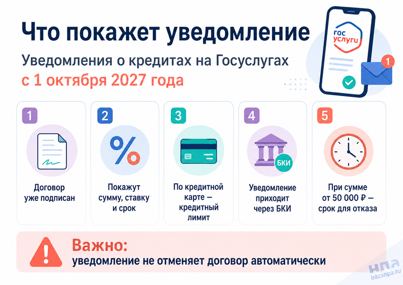 Уведомления о кредитах и займах на Госуслугах с 1 октября 2027 года какие сведения придут и что делать при чужом договоре