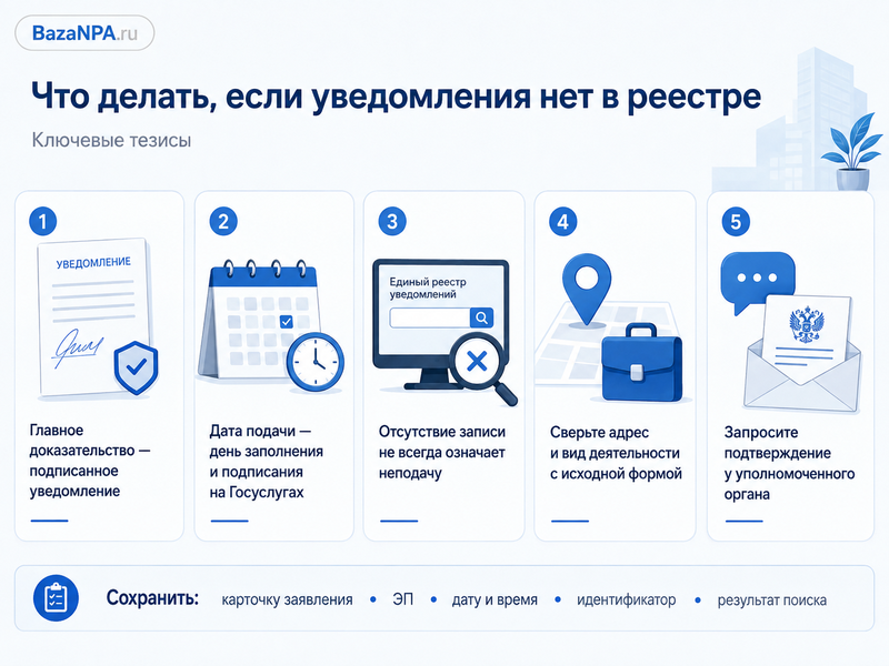 Уведомления о начале деятельности нет в едином реестре