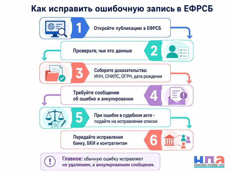 В ЕФРСБ ошибочно указали банкротство или чужое дело как исправить запись
