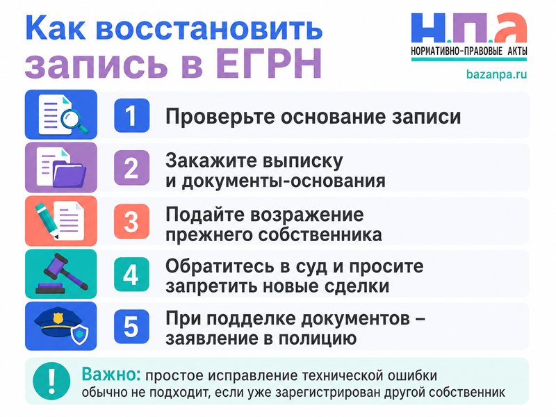 В ЕГРН ошибочно указан другой собственник или погашено право собственности как восстановить запись
