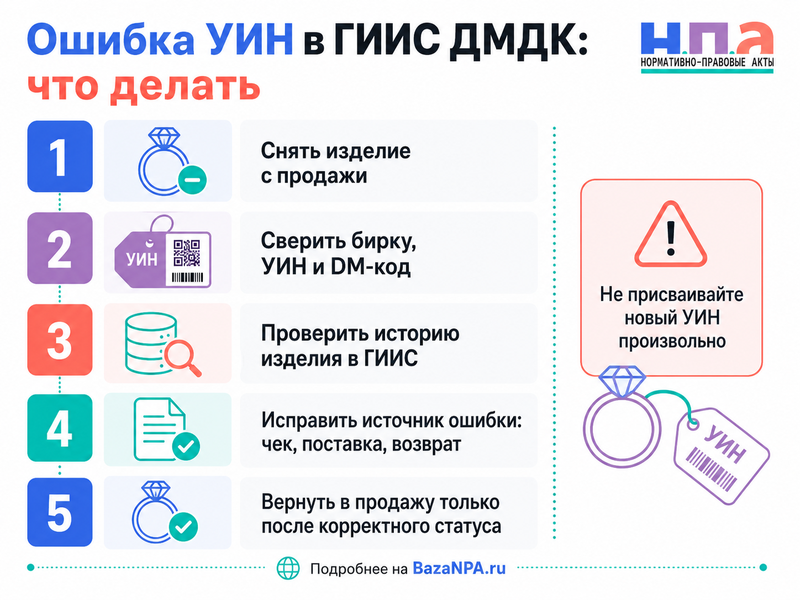 В ГИИС ДМДК ювелирное изделие привязано к неправильному УИН