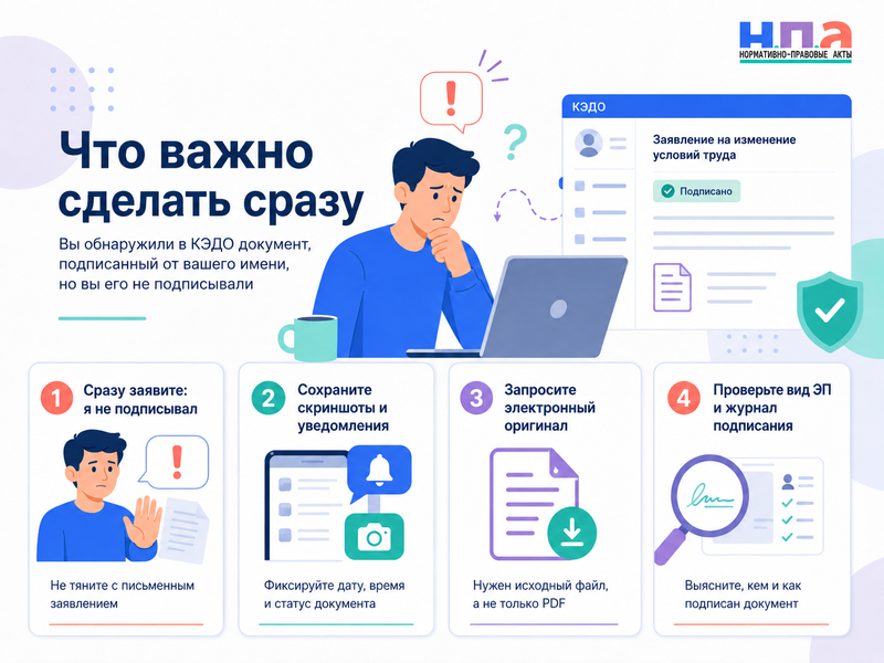 В КЭДО появился документ, который работник не подписывал как проверить электронную подпись и оспорить его