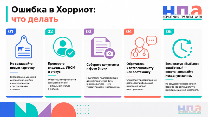 В Хорриот указан другой владелец или неправильные данные животного