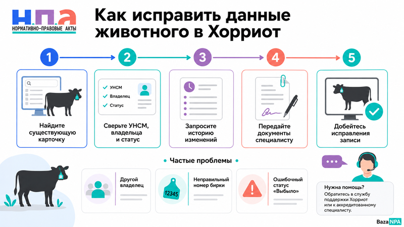 В Хорриот указан другой владелец или неправильные данные животного