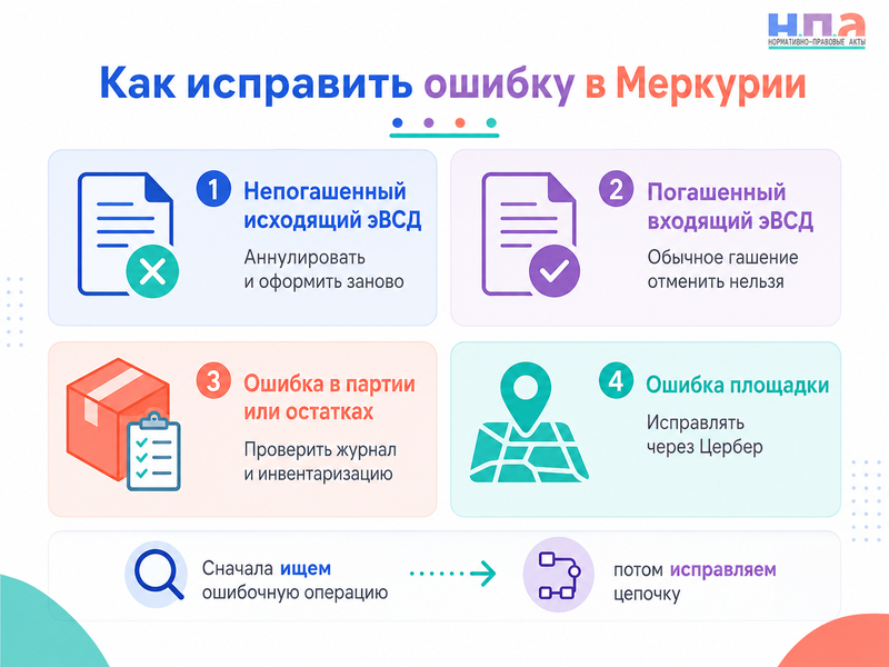 В «Меркурии» ошибочно погашен ВСД или пропала партия как исправить сведения