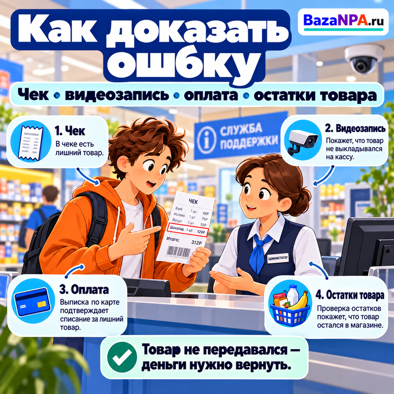 В чеке пробили товар, которого не покупали - как вернуть деньги