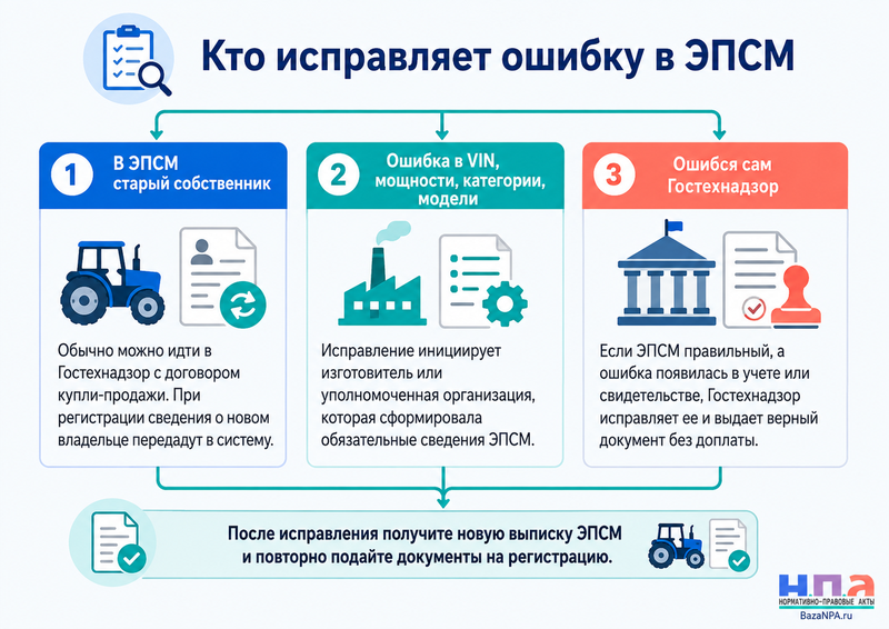 В электронном паспорте самоходной машины указан прежний собственник или ошибочные характеристики как исправить ЭПСМ и зарегистрировать технику