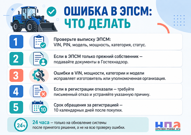 В электронном паспорте самоходной машины указан прежний собственник или ошибочные характеристики как исправить ЭПСМ и зарегистрировать технику