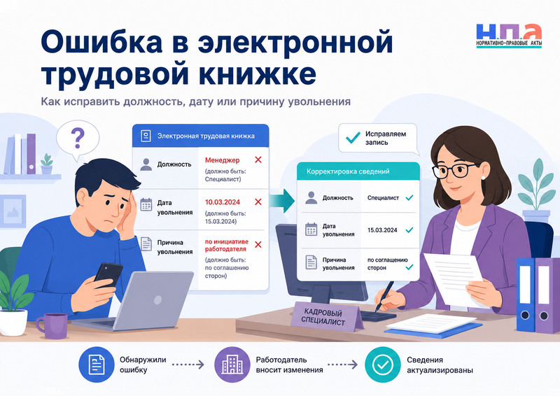 В электронной трудовой книжке указана неправильная должность, дата или причина увольнения как исправить запись