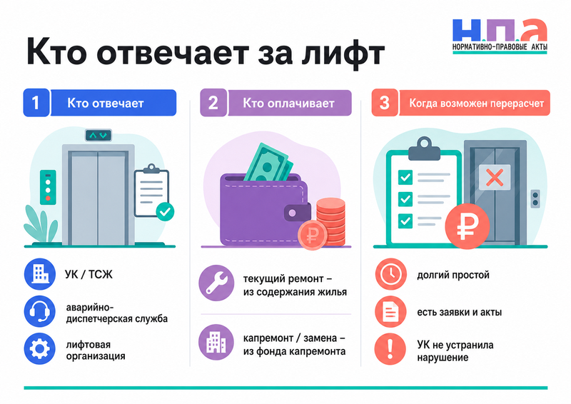 В многоквартирном доме не работает лифт куда жаловаться, кто оплачивает ремонт и положен ли перерасчет