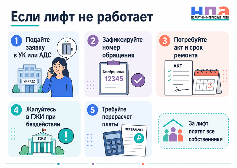 В многоквартирном доме не работает лифт куда жаловаться, кто оплачивает ремонт и положен ли перерасчет