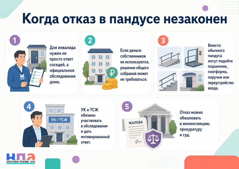 В многоквартирном доме отказываются устанавливать пандус решение собственников, согласование и жалоба
