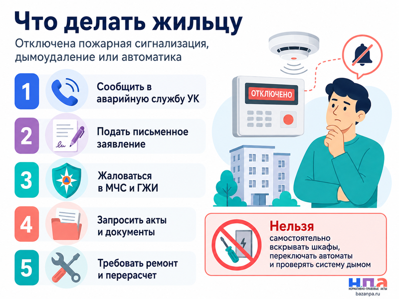 В многоквартирном доме отключена пожарная сигнализация, дымоудаление или противопожарная автоматика куда жаловаться на УК