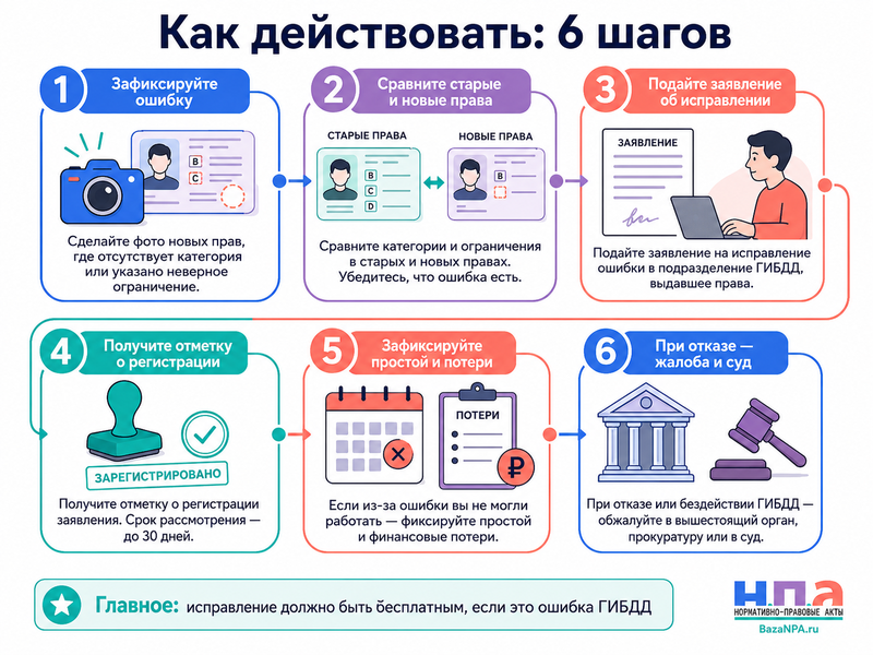 В новом водительском удостоверении пропала категория или появилась ошибочная отметка как исправить права и возместить потери