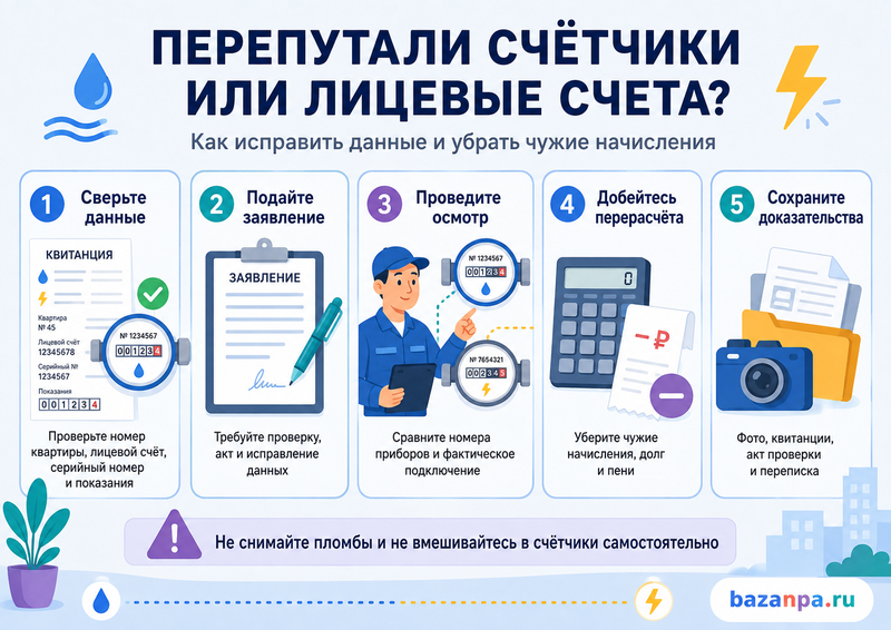 В новостройке перепутаны номера счетчиков или лицевые счета квартир как исправить данные и отменить чужие начисления