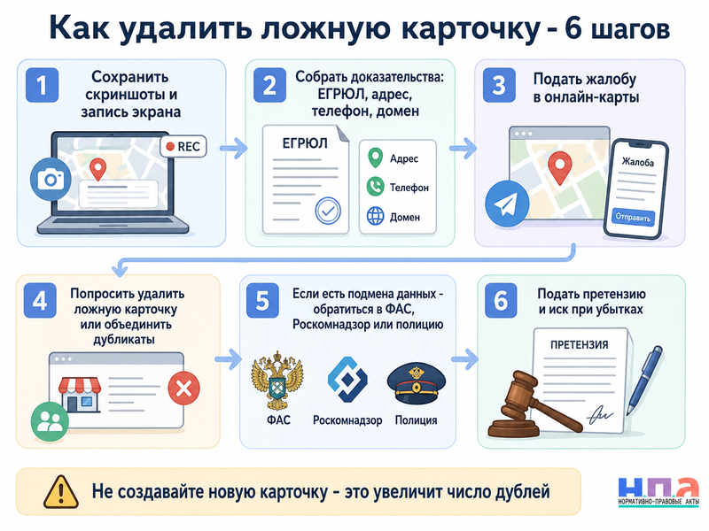 В онлайн-картах создали ложную или дублирующую карточку организации с чужим телефоном, адресом либо сайтом