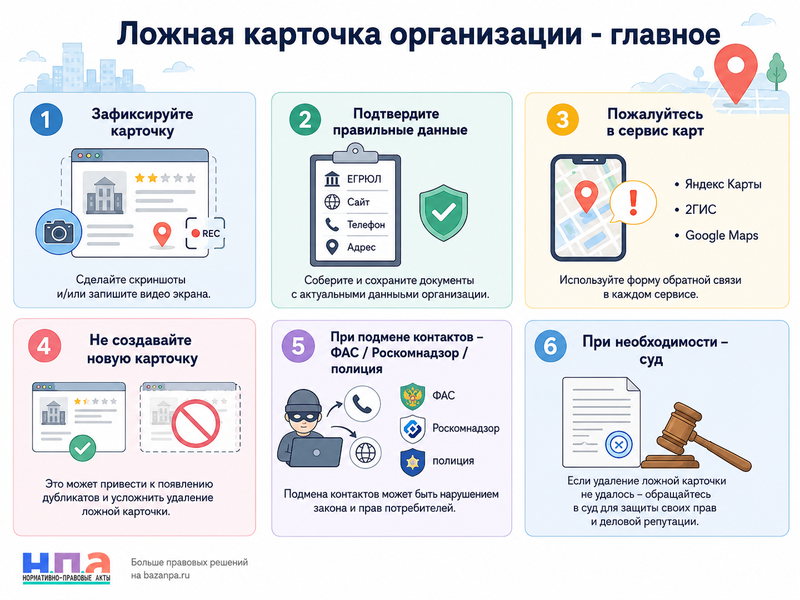В онлайн-картах создали ложную или дублирующую карточку организации с чужим телефоном, адресом либо сайтом