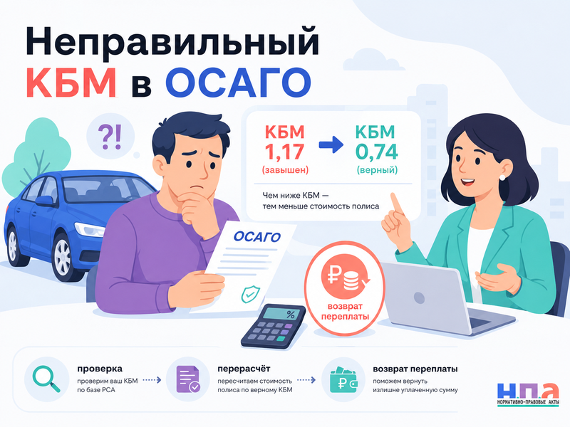В полисе ОСАГО указан неправильный КБМ как исправить коэффициент и вернуть переплату
