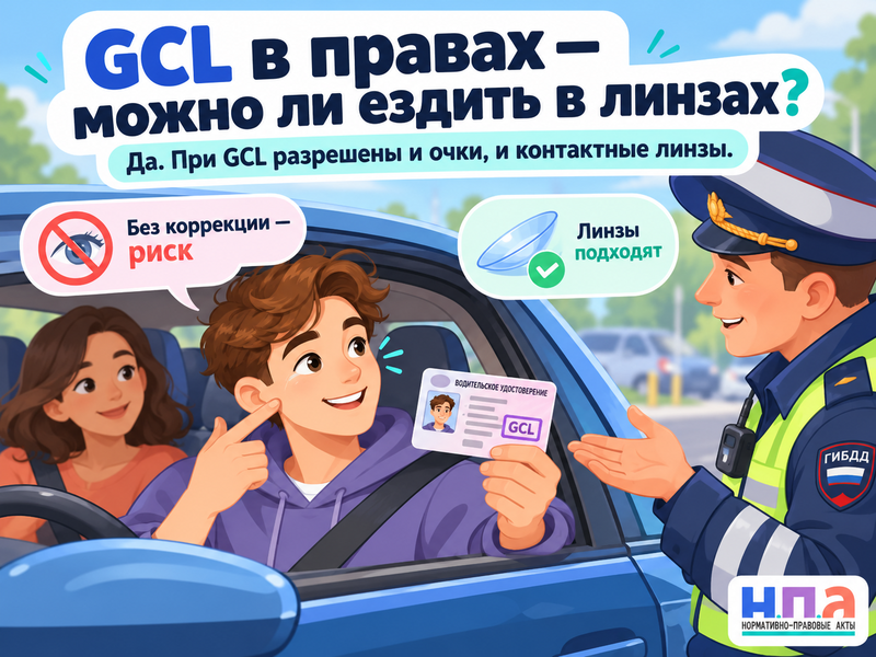 В правах стоит GCL - можно ли ездить без очков или в линзах