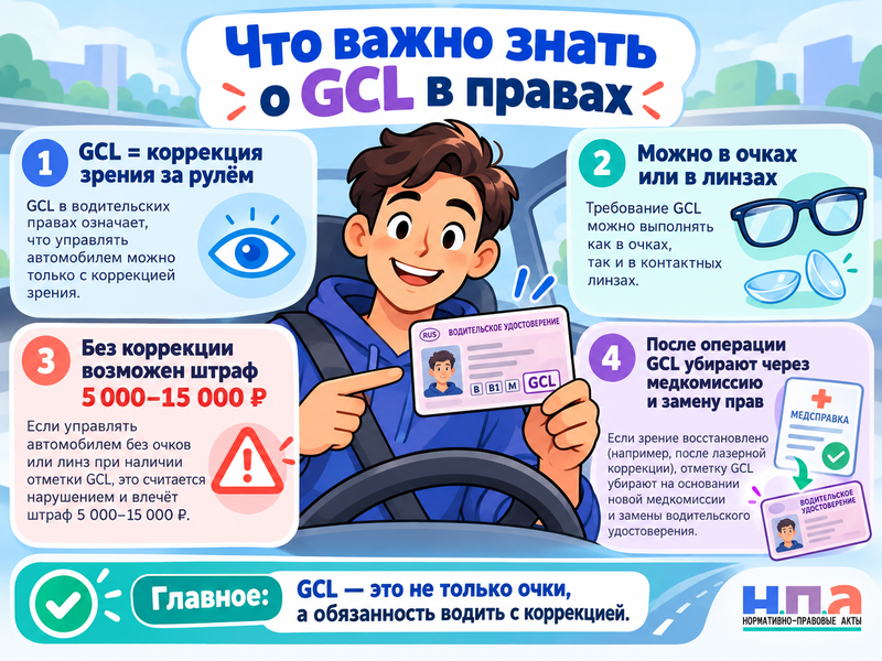 В правах стоит GCL - можно ли ездить без очков или в линзах