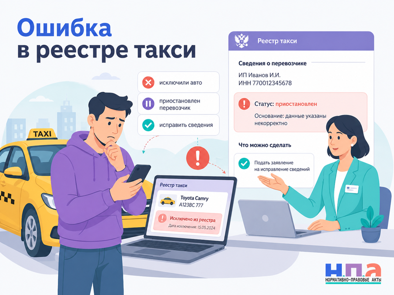 В реестре такси ошибочно исключили автомобиль или приостановили перевозчика как восстановить сведения