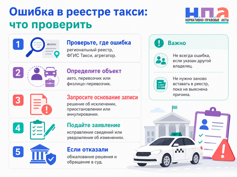 В реестре такси ошибочно исключили автомобиль или приостановили перевозчика как восстановить сведения