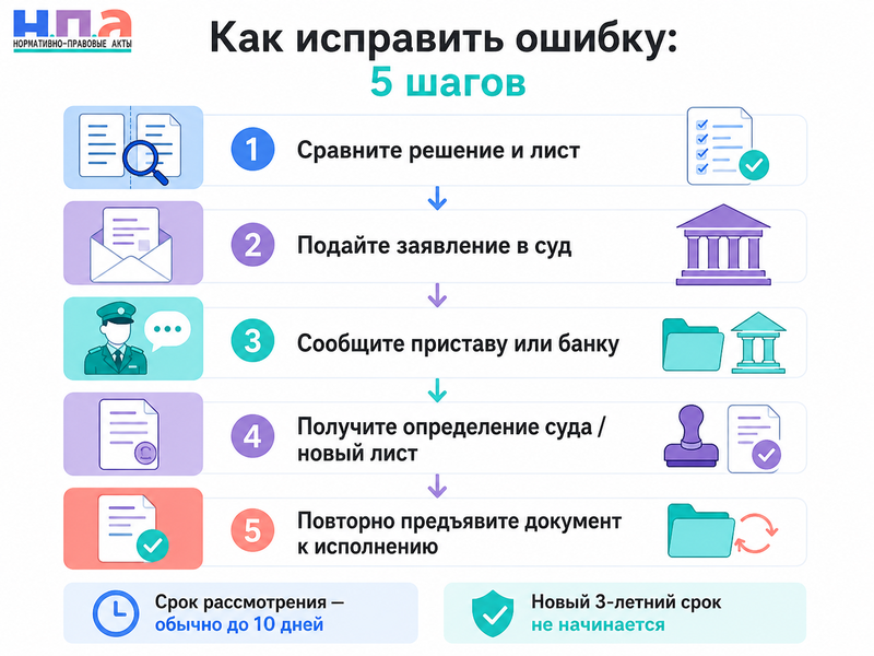 В решении суда или исполнительном листе допущена ошибка как исправить документ